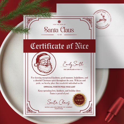 Kerstman Nice List-certificaat Kaart