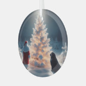 Kerstman, nieuwe en gloeiende kerstboom glas ornament (Voorkant links)