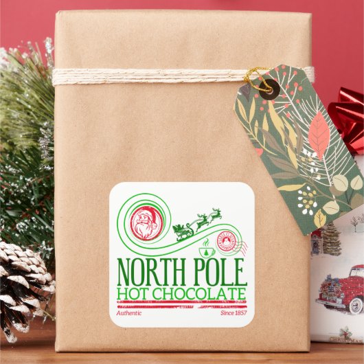 Kerstman Noordpool Hot Chocolate Vierkante Sticker (Feestdagen)