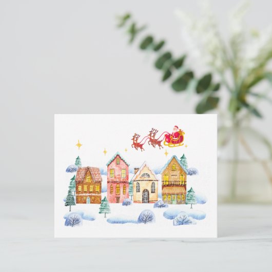 Kerstman Noordpool Kerstdorp Briefkaart (Staand voorkant)