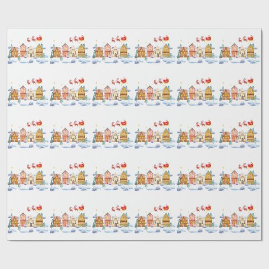 Kerstman Noordpool Kerstdorp Cadeaupapier (Vlak)