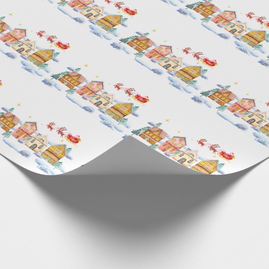 Kerstman Noordpool Kerstdorp Cadeaupapier (Hoek)