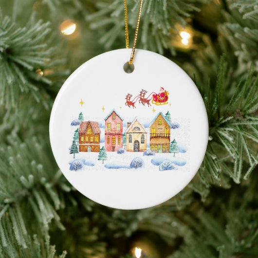 Kerstman Noordpool Kerstdorp Keramisch Ornament (Boom)