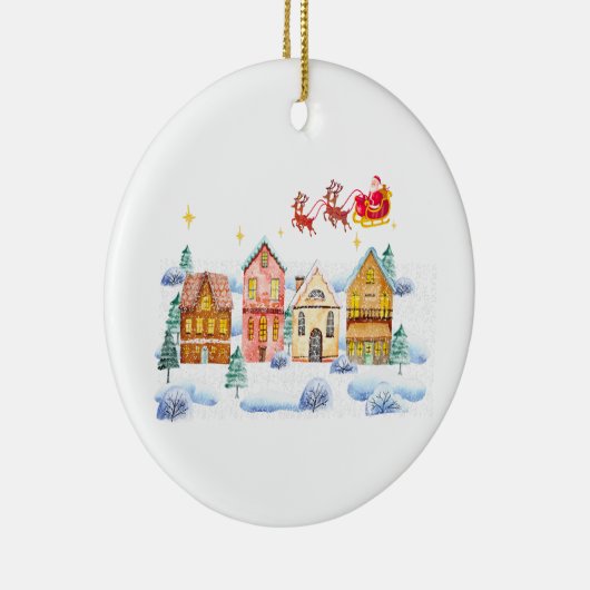 Kerstman Noordpool Kerstdorp Keramisch Ornament (Rechts)