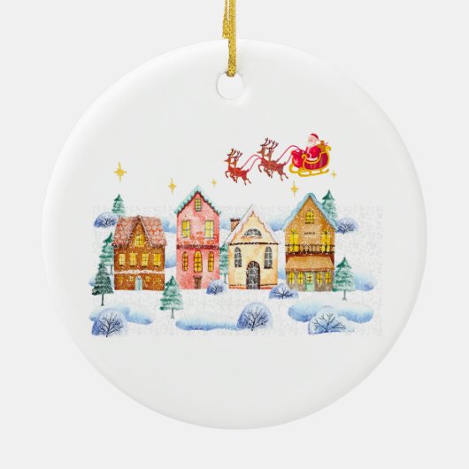 Kerstman Noordpool Kerstdorp Keramisch Ornament (Achterkant)