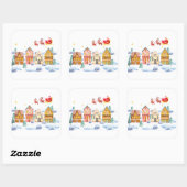 Kerstman Noordpool Kerstdorp Vierkante Sticker (Vel)
