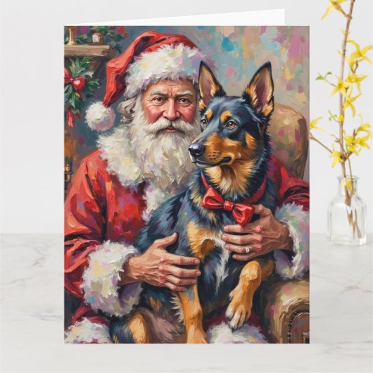 Kerstman Noorse Lundehund Kerst Kunst Kaart (Gele Bloem)