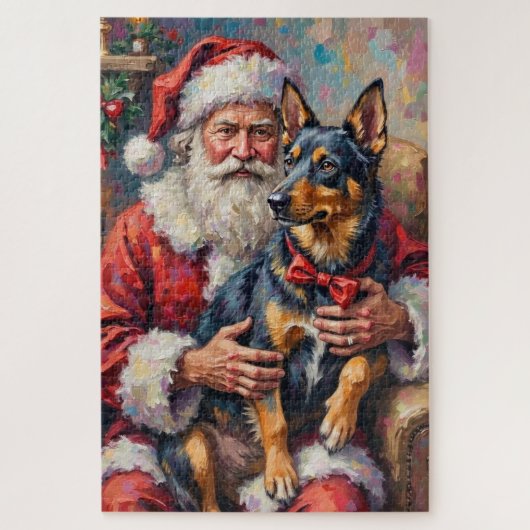 Kerstman Noorse Lundehund Kerst Kunst Legpuzzel (Verticaal)