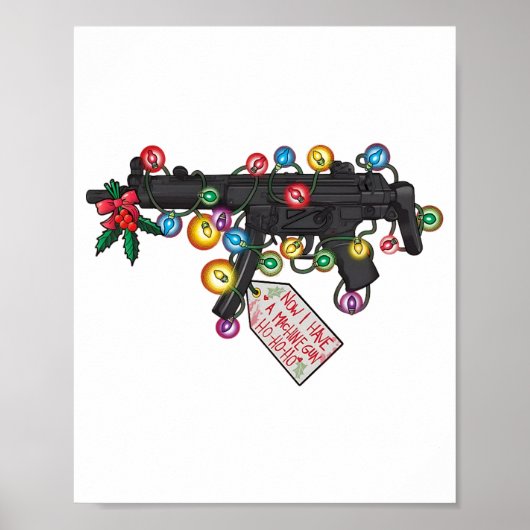 Kerstman nu heb ik een machinegeweer Ho-ho-ho Kers Poster (Voorkant)