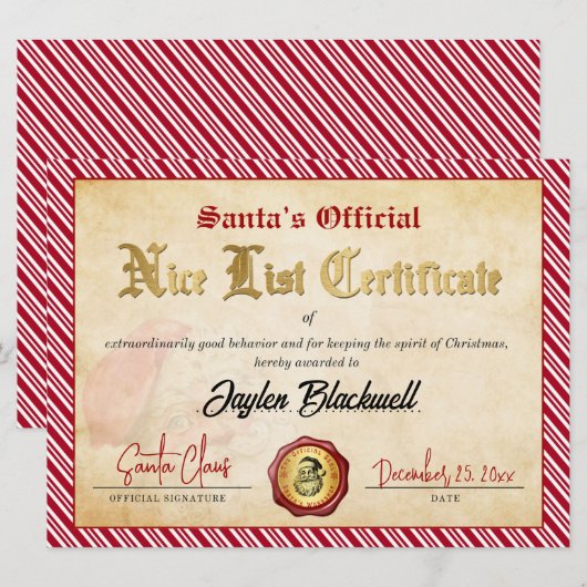 Kerstman Officieel Netjes Lijst Certificaat Feestdagenkaart (Voorkant / Achterkant)