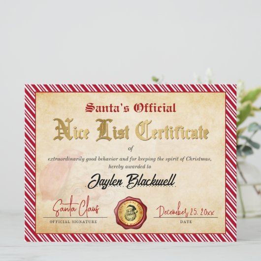 Kerstman Officieel Netjes Lijst Certificaat Feestdagenkaart (Staand voorkant)