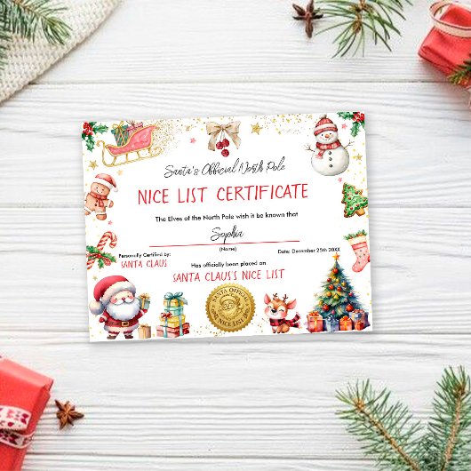 Kerstman Officiële Nice List Certificaat