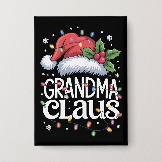 Kerstman Oma Kerstverlichting Pyjama Familie Match Button (Voorkant)