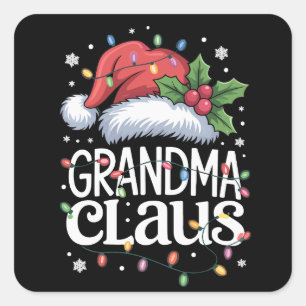 Kerstman Oma Kerstverlichting Pyjama Familie Match Vierkante Sticker