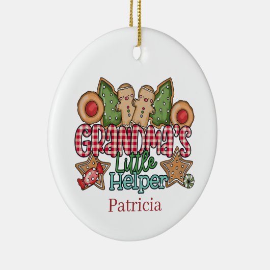 Kerstman Oma's helper voegt naambericht toe Keramisch Ornament (Rechts)