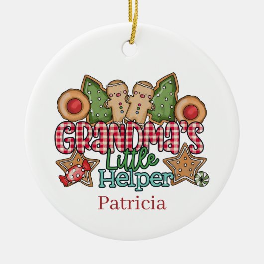 Kerstman Oma's helper voegt naambericht toe Keramisch Ornament (Voorkant)