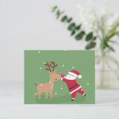 Kerstman omhelst Rudolph Briefkaart (Staand voorkant)