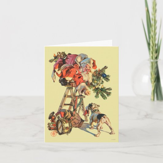Kerstman omhoog een Ladder Feestdagen Kaart (Voorkant)