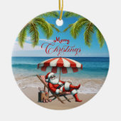 Kerstman onder een strandparasol Kerstmis Keramisch Ornament (Voorkant)