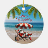 Kerstman onder een strandparasol Kerstmis Keramisch Ornament (Achterkant)