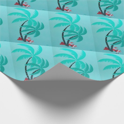kerstman onder kokosnoot Palm Trees Cadeaupapier (Hoek)