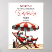 Kerstman onder strandparasol Kerstfeest Welkom Poster (Voorkant)