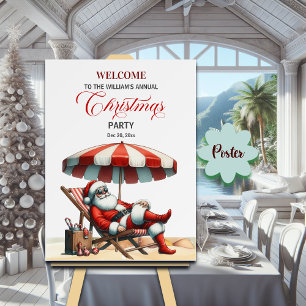 Kerstman onder strandparasol Kerstfeest Welkom Poster