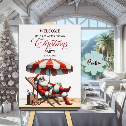 Kerstman onder strandparasol Kerstfeest Welkom Poster