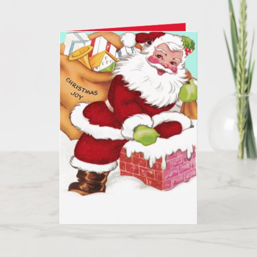Kerstman onderaan de Schoorsteen Feestdagen Kaart (Voorkant)