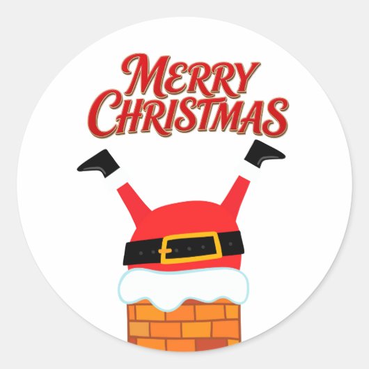 Kerstman Ondersteboven Ronde Sticker (Voorkant)