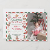 Kerstman Onederful 1st Verjaardag Foto Kaart (Voorkant)