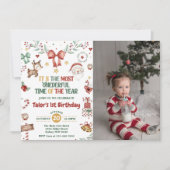 Kerstman Onederful 1st Verjaardagsfeestfoto Kaart (Voorkant)