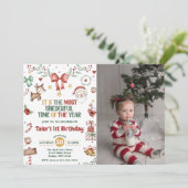 Kerstman Onederful 1st Verjaardagsfeestfoto Kaart (Staand voorkant)