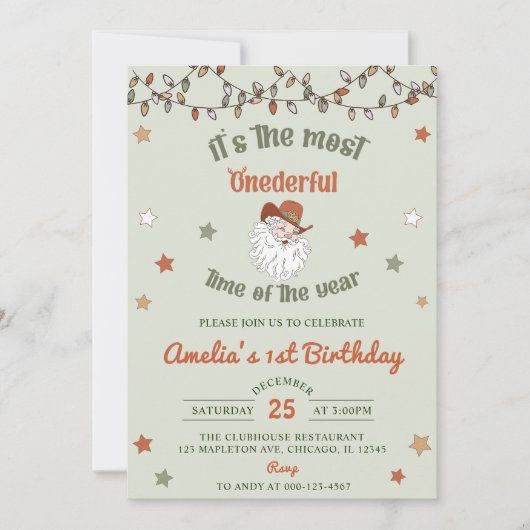 Kerstman Onederful Kerstmis Eerste Verjaardag Kaart (Voorkant)