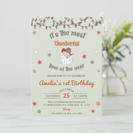 Kerstman Onederful Kerstmis Eerste Verjaardag Kaart (Staand voorkant)