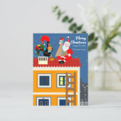 Kerstman ontmoet de Portugese Haan Briefkaart (Staand voorkant)