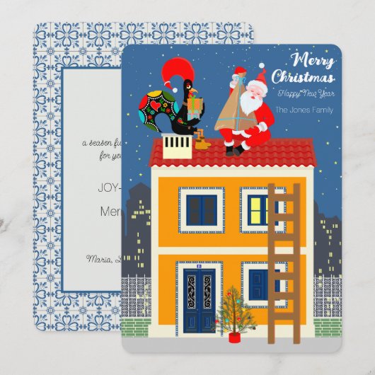 Kerstman ontmoet de Portugese Haan Kaart (Voorkant / Achterkant)