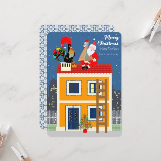 Kerstman ontmoet de Portugese Haan Kaart (Voorkant / Achterkant in situ)