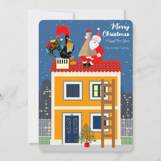 Kerstman ontmoet de Portugese Haan Kaart (Voorkant)