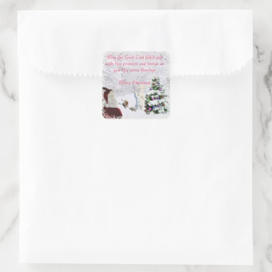 Kerstman ontmoet Jezus Vierkante Sticker (Tas)