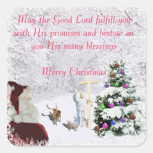 Kerstman ontmoet Jezus Vierkante Sticker (Voorkant)