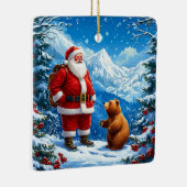 Kerstman ontmoet vriendelijk Beer in Snowy Mountai Keramisch Ornament (Rechts)