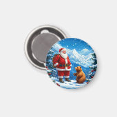 Kerstman ontmoet vriendelijk Beer in Snowy Mountai Magneet (Voorkant / Achterkant)