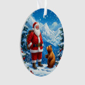 Kerstman ontmoet vriendelijk Beer in Snowy Mountai Ornament (voorkant)