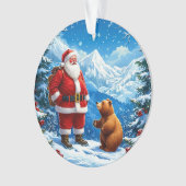 Kerstman ontmoet vriendelijk Beer in Snowy Mountai Ornament (voorkant)