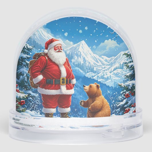 Kerstman ontmoet vriendelijk Beer in Snowy Mountai Sneeuwbol (Achterkant)