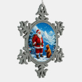 Kerstman ontmoet vriendelijk Beer in Snowy Mountai Tin Sneeuwvlok Ornament (Links)