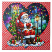 Kerstman ontspant zich 's nachts bij de kerstboom tegeltje (Voorkant)