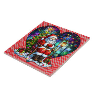 Kerstman ontspant zich 's nachts bij de kerstboom tegeltje