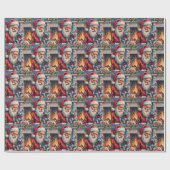 Kerstman Oosterse Blauwe Kat Kerst Kunst Cadeaupapier (Vlak)